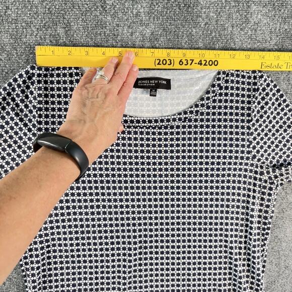 Jones New York Collection Blue White Houndstooth Viscose Stretch Tee Top M - Picture 9 of 10